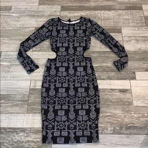 Black Bodycon w/ Cut-out Sides & Geometric Shapes